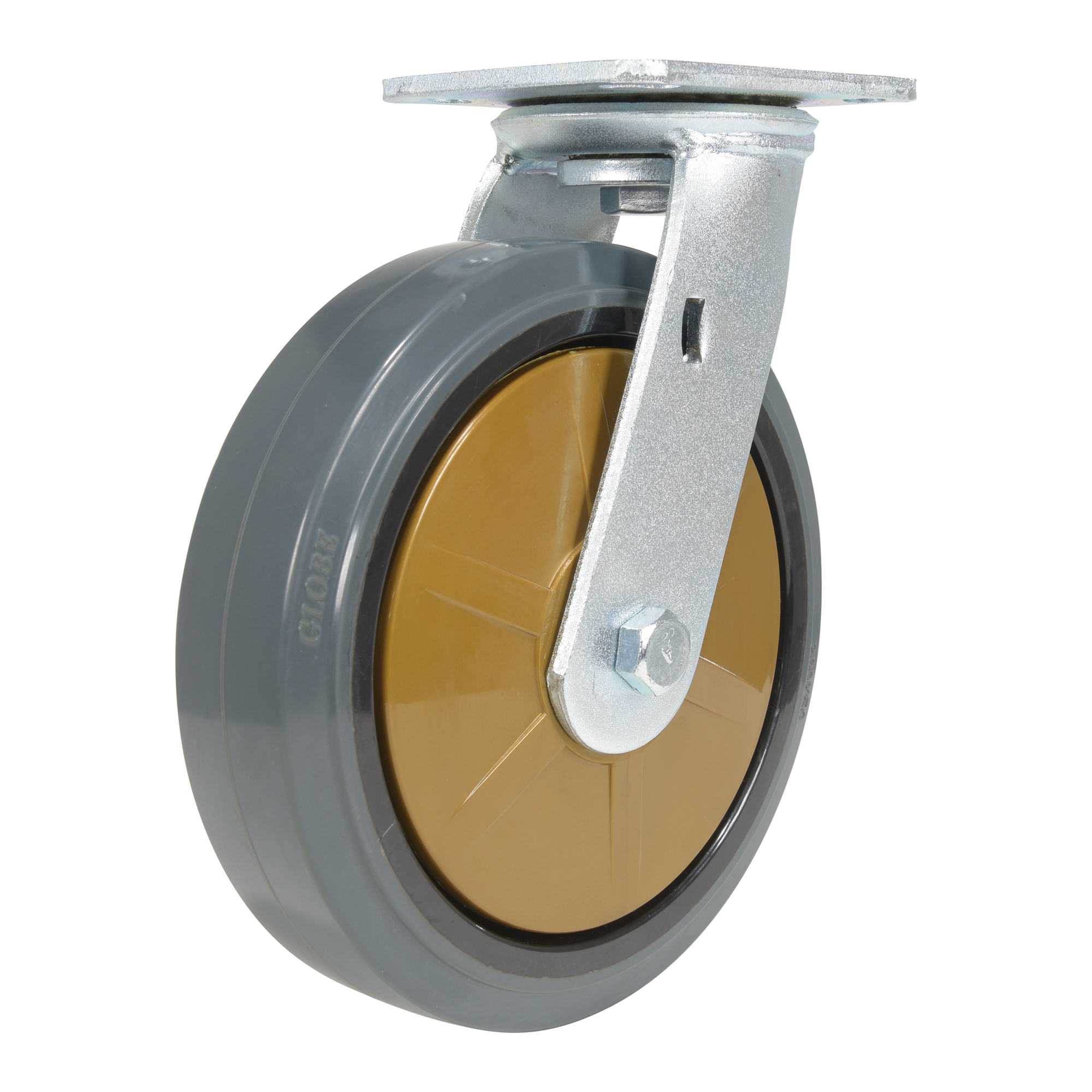 Vestil Rubber Swivel Caster 8 In. Diameter x 2 In. Width 881 Lb. Capacity Dark Gray/Gold